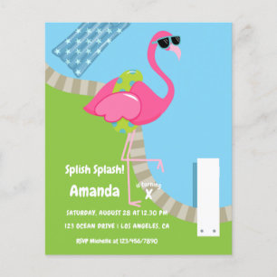 Flamingo Summer Splish Splash Kindergeburtstag Par Flyer