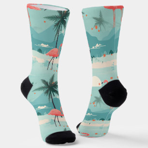 Flamingo Sunset - Aqua Tropical Paradise Muster Socken