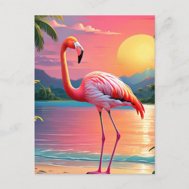 Flamingo Sunset Tropical Beach Postkarte (Vorderseite)