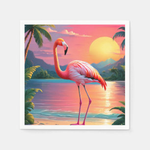 Flamingo Sunset Tropical Beach Serviette
