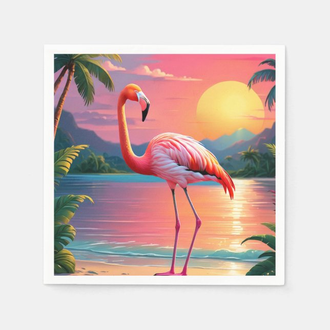 Flamingo Sunset Tropical Beach Serviette (Vorderseite)