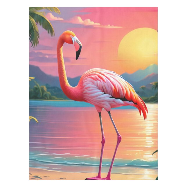 Flamingo Sunset Tropical Beach Tischdecke (Vorderseite)