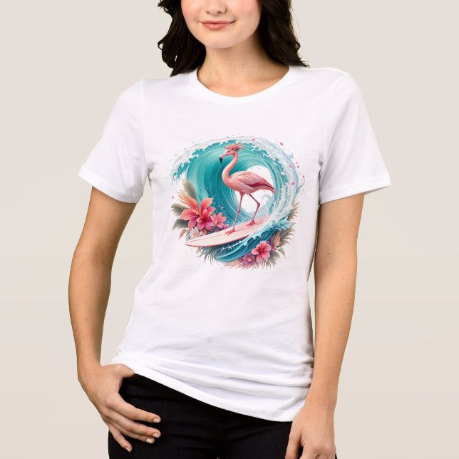 Flamingo-Surf-Stil Tri-Blend Shirt (Vorderseite)