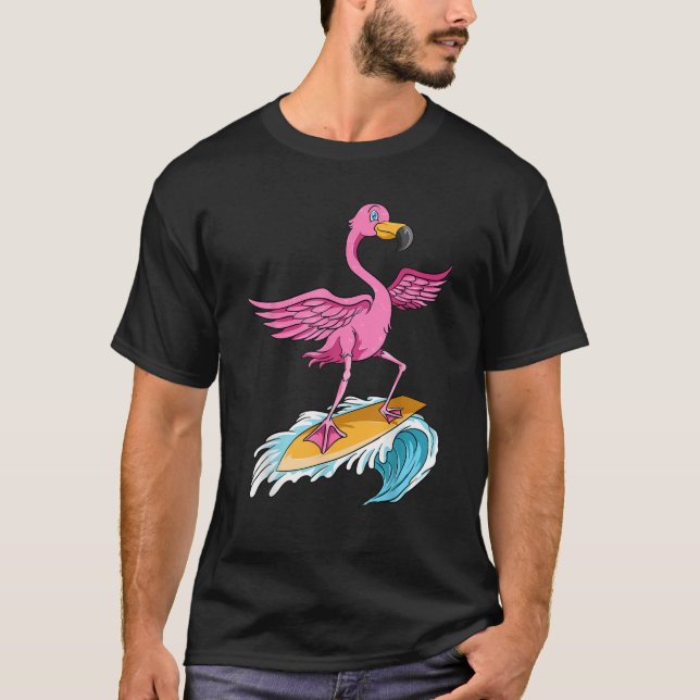 Flamingo Surfer Summer Waves Surfboard Surfbrett S T-Shirt (Vorderseite)