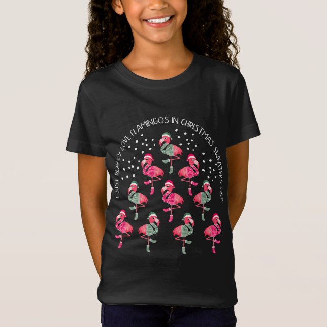 Flamingo Sweater Christmas Tree Funny Geschenk T-Shirt (Vorderseite)