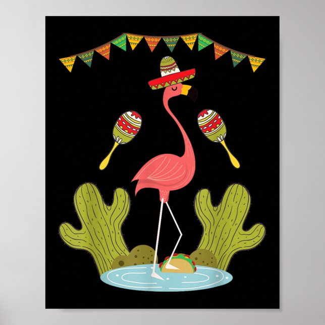 Flamingo Taco Sombrero Mexican Funny Cinco De Mayo Poster (Vorne)