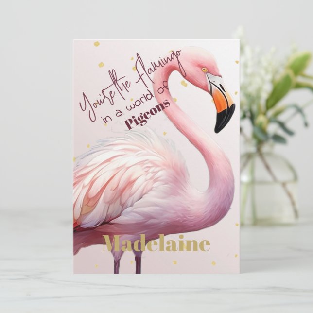 Flamingo Theme Pink Gold Geburtstag Einladung (Stehend Vorderseite)