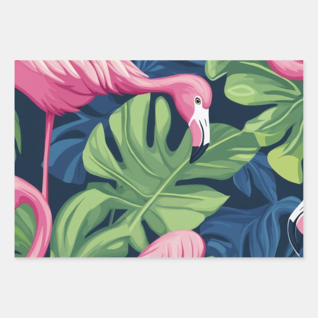 Flamingo Themed Geschenk Wrapping Paper Geschenkpapier Set (Vorderseite)