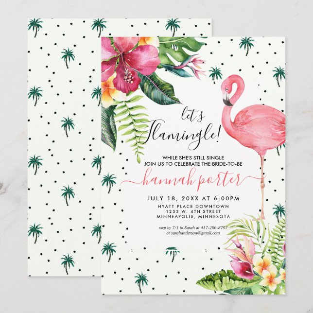 Flamingo Themed Junggeselinnen-Abschied Einladung (Vorne/Hinten)