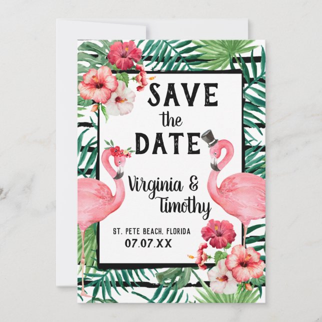 Flamingo Themed Save the Date (Vorderseite)