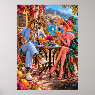 Flamingo & Tiger in Valencia — Mediterranean Summe Poster