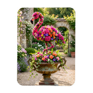 Flamingo-Topiarienkübel und tropische Blumen Magnet