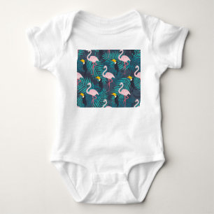 Flamingo, Toucan: tropisches Blattmuster Baby Strampler
