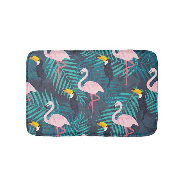 Flamingo, Toucan: tropisches Blattmuster Badematte (Vorderseite)