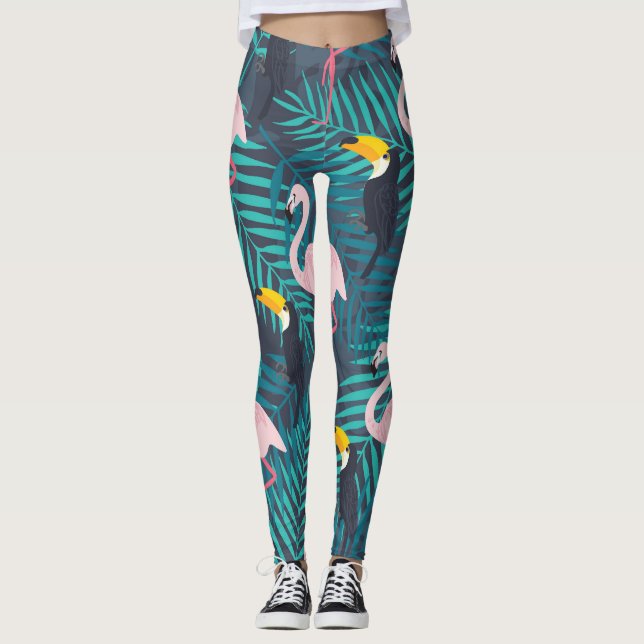 Flamingo, Toucan: tropisches Blattmuster Leggings (Vorderseite)