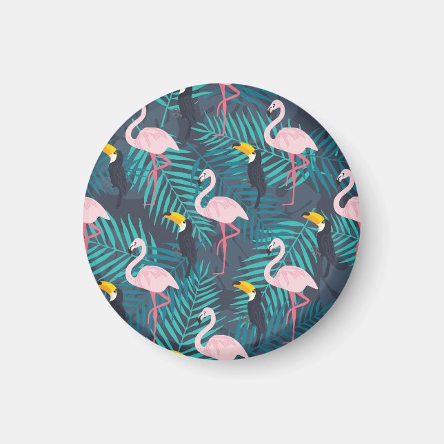 Flamingo, Toucan: tropisches Blattmuster Magnet (Vorne)