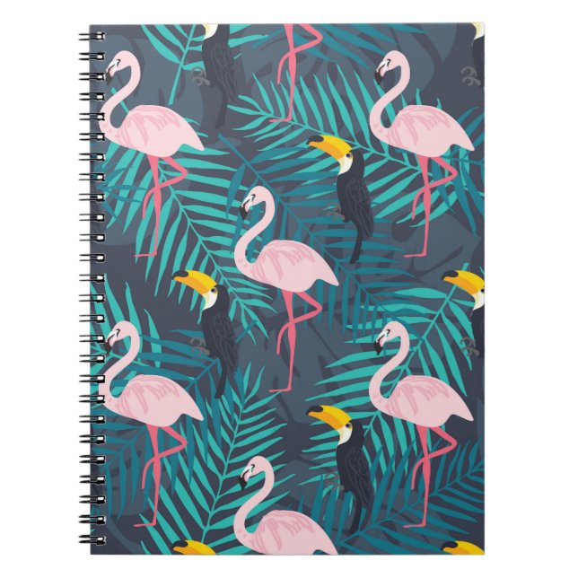 Flamingo, Toucan: tropisches Blattmuster Notizblock (Vorderseite)