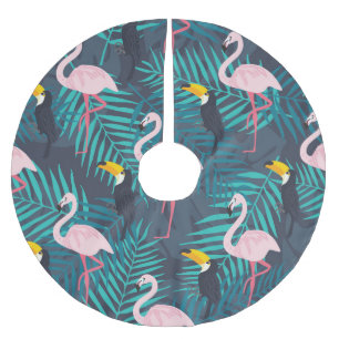 Flamingo, Toucan: tropisches Blattmuster Polyester Weihnachtsbaumdecke
