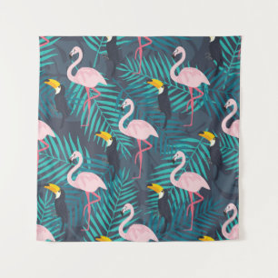 Flamingo, Toucan: tropisches Blattmuster Wandteppich