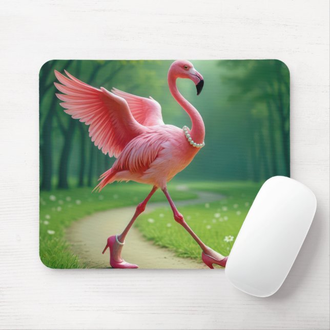 Flamingo Tragen von hohen Absätzen und Perlen Mousepad (Mit Mouse)
