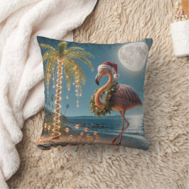 Flamingo trägt einen Weihnachtskranz Kissen