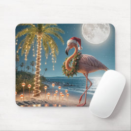 Flamingo trägt einen Weihnachtskranz Mousepad
