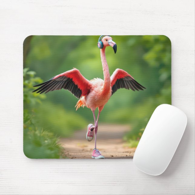 Flamingo trägt rosa Sneakers und High-Top Mousepad (Mit Mouse)