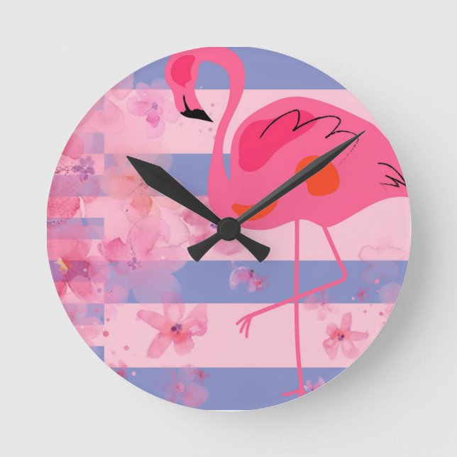 Flamingo Träumerei Runde Wanduhr (Vorderseite)