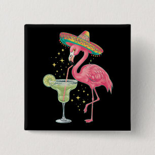 Flamingo trinkt Margarita Lustiger mexikanischer P Button