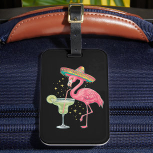 Flamingo trinkt Margarita Lustiger mexikanischer P Gepäckanhänger