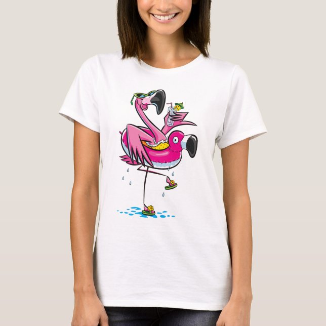Flamingo trinkt Wein-die lustigen Sommerferien T-Shirt (Vorderseite)