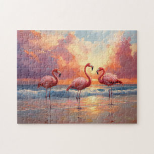 Flamingo Trio am Strand Puzzle