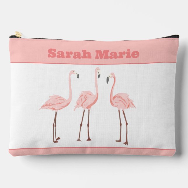 Flamingo Trio Monogram Zipper Pouch Zubehörtasche (Vorderseite)
