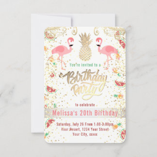 Flamingo-Tropen-Geburtstagsluau Einladung