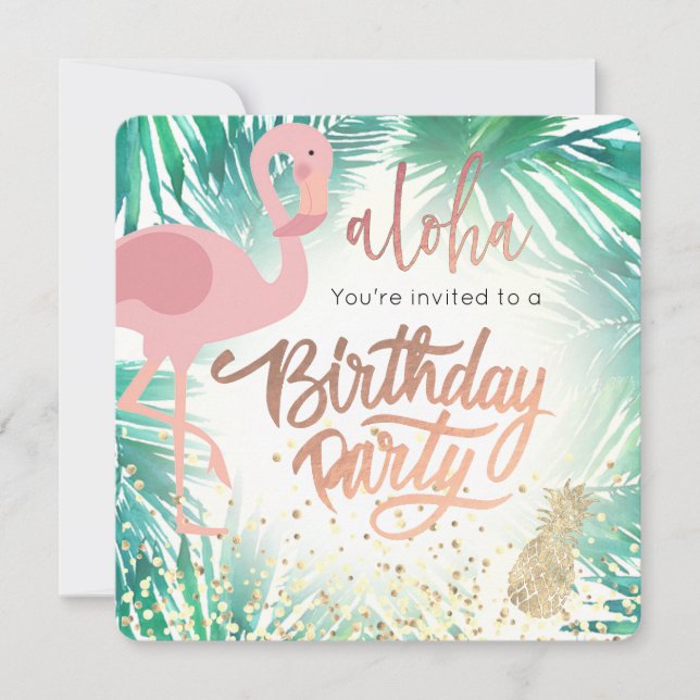 Flamingo-Tropen-Geburtstagsparty Einladung (Vorderseite)