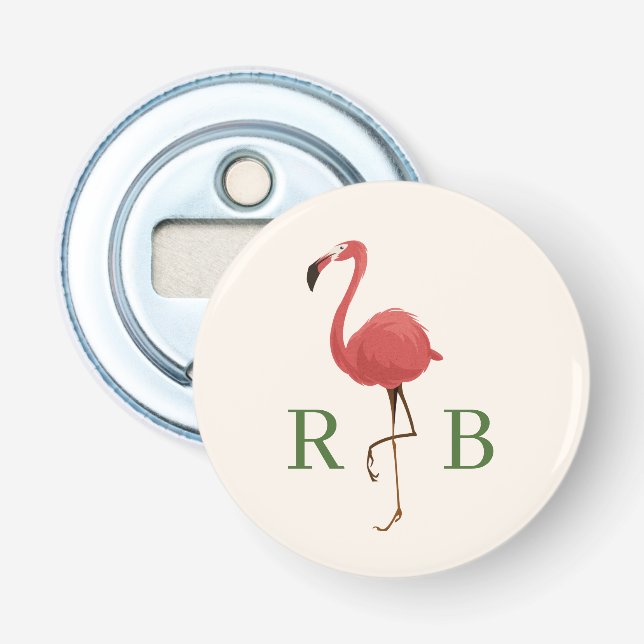 Flamingo Tropen Hochzeitsgeschenk, Monogramm Flaschenöffner (Vorderseite)