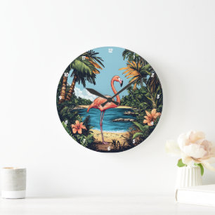 Flamingo Tropical Beach Wall Art Große Wanduhr