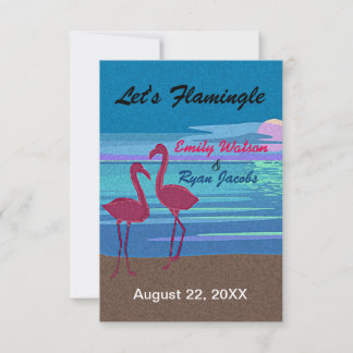 Flamingo Tropical Beach Wedding UAWG & Menu RSVP Karte