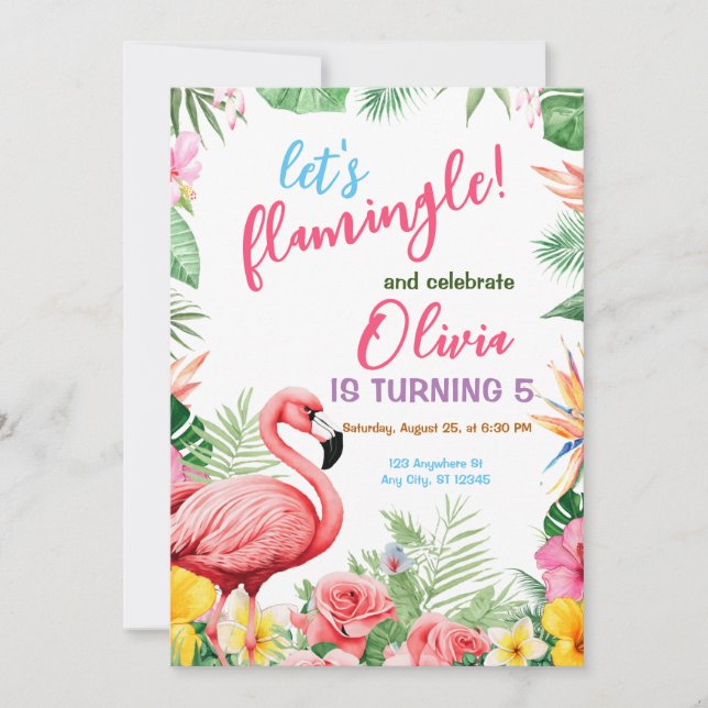 Flamingo Tropical Birthday Einladung Summer Pink (Vorderseite)