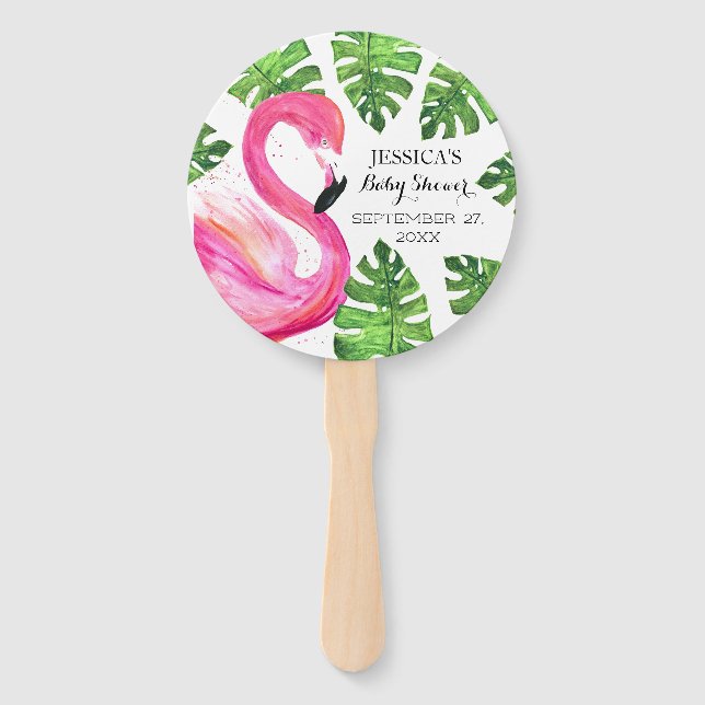Flamingo Tropical Blätter Baby Dusche Party Fächer (Vorderseite)
