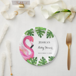 Flamingo Tropical Blätter Baby Dusche Party Pappteller