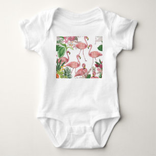 Flamingo Tropical Blätter Watercolor Muster Baby Strampler