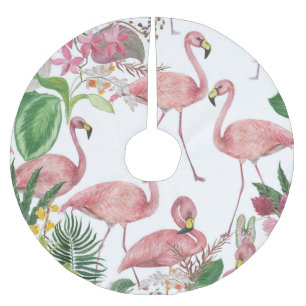 Flamingo Tropical Blätter Watercolor Muster Polyester Weihnachtsbaumdecke