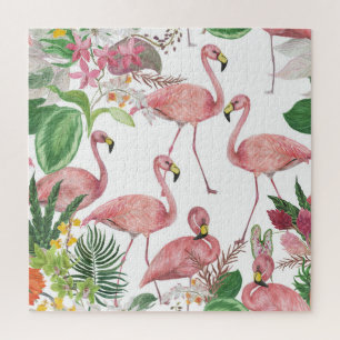 Flamingo Tropical Blätter Watercolor Muster Puzzle