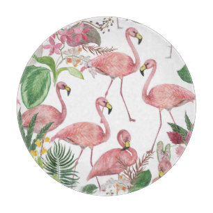 Flamingo Tropical Blätter Watercolor Muster Schneidebrett