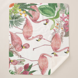 Flamingo Tropical Blätter Watercolor Muster Sherpadecke