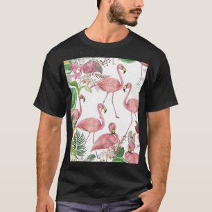 Flamingo Tropical Blätter Watercolor Muster T-Shirt