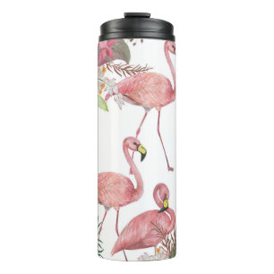 Flamingo Tropical Blätter Watercolor Muster Thermosbecher