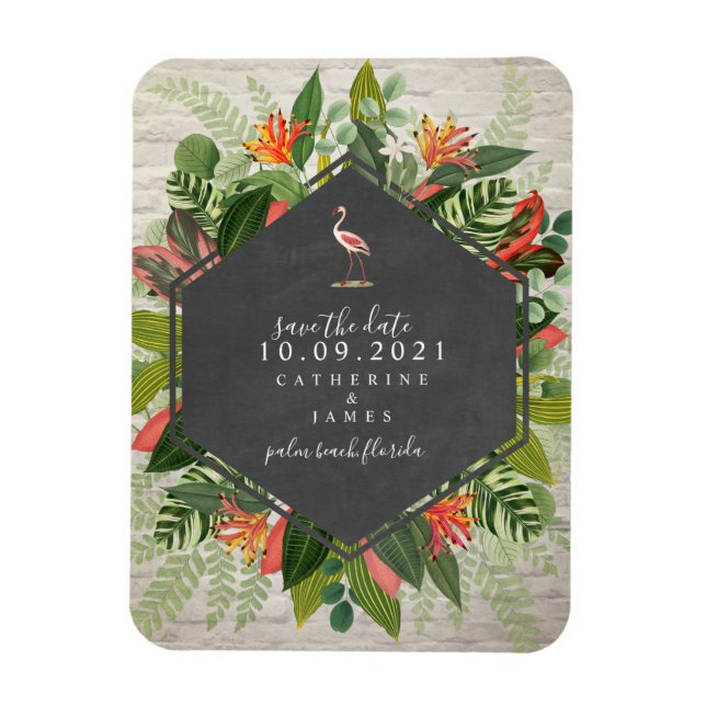 Flamingo Tropical Botanical Brick Wedding Magnet (Vertikal)