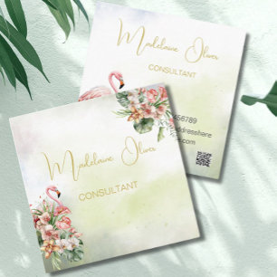 Flamingo Tropical Botanical Modern Florist QR Quadratische Visitenkarte